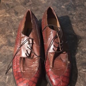 Stacy Adams Brown Crocodile Texture Oxfords
